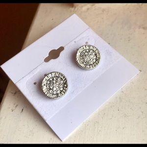 NEW Michael Kors Tone Logo Pave Stud Earrings